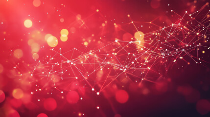 Poster - Digital cyberspace with particles and Digital data network connections concept on red background