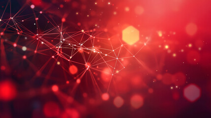 Poster - Digital cyberspace with particles and Digital data network connections concept on red background