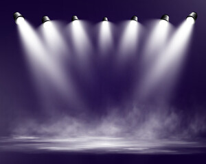 Aufkleber - Spotlight stage background with fog and transparent effect. Realistic illuminated empty scene with dramatic lighting.