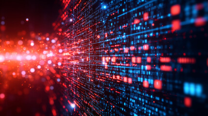 Poster - Digital cyberspace with particles and Digital data network connections concept on red background
