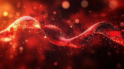 Poster - Red futuristic stream. Digital line flow with dust and particle abstract background texture. 3d rendering