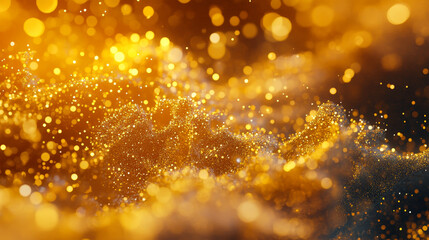Poster - gold color digital cyberspace with particles, technology digital matrix, abstract background 3d rend