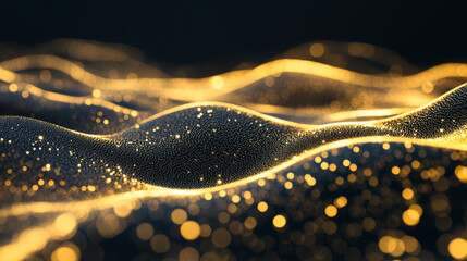 Poster - Gold color digital particles wave flow abstract technology background concept