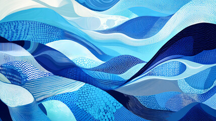 Poster - Blue color waves particle and geometric abstract background design. vector illustration