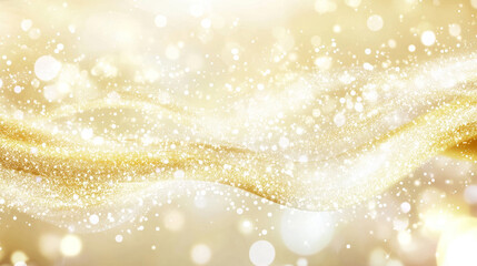 Poster - Abstract gold color digital particles wave with bokeh and light background