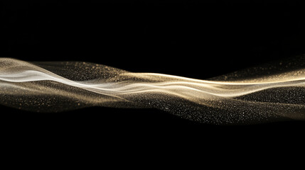 Poster - Gold color digital particles wave flow and light flare. Abstract technology background.