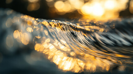 Poster - Digital particles wave flow gold color with bokeh abstract motion background concept