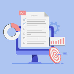 Fototapete - Checklist, task management, productivity and Workflow. Business planning, project management and online checklist app. EPS 2