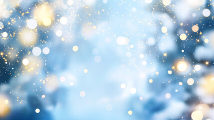 Poster - Abstract Blue Color Digital Particles With Bokeh and Light Background