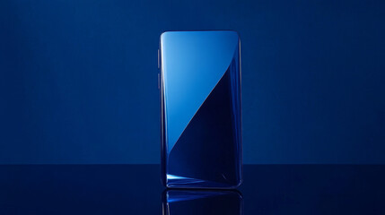 Poster - vector polygonal blue shining wireframe smartphone on dark blue background