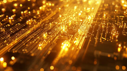Poster - Abstract digital glowing neon light gold color background.
