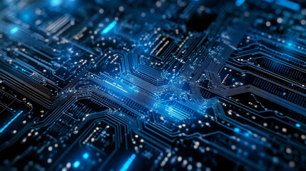 Poster - Blue digital cyberspace with particles and digital data network connections background concept.