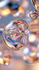 Poster - Floating iridescent water droplets with unique shapes and soft lighting