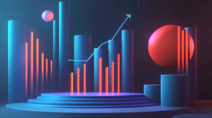 Poster - Finance and investment concept background, Rising graph and arrow, Abstract illustration business, Showing data visualization and information, 3d rendering