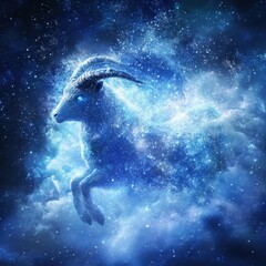 Wall Mural - A celestial goat creature surrounded by cosmic starlight and nebulas