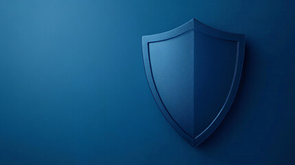 Poster - technology cybersecurity protection concept. There is a shield on the left. On the right there is an empty space. with a dark blue background.