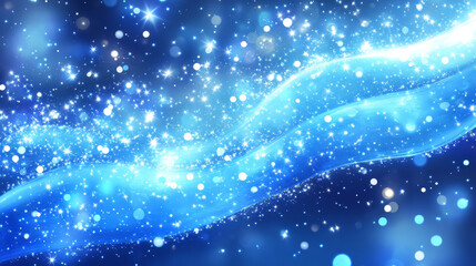 Poster - Abstract blue color digital particles wave with bokeh and light background