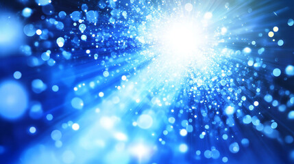 Poster - Abstract blue color digital particles wave with bokeh and light background