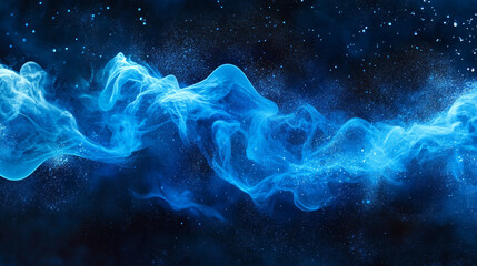 Poster - Blue digital particles wave flow, Digital cyberspace abstract background