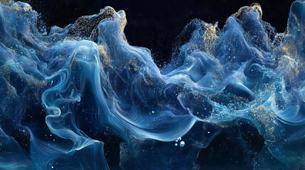 Poster - Blue digital particles wave flow, Digital cyberspace abstract background