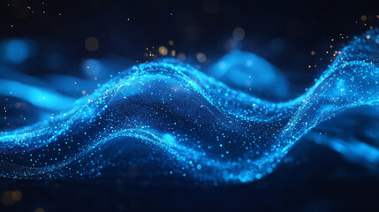 Poster - Blue color digital particles wave flow cyberspace abstract technology background concept