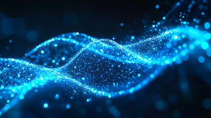 Poster - Blue color digital particles wave flow cyberspace abstract technology background concept