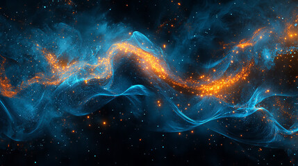 Poster - Blue color digital particles wave flow cyberspace abstract technology background concept
