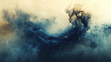 Poster - Abstract blue color digital particles wave with dust and light background