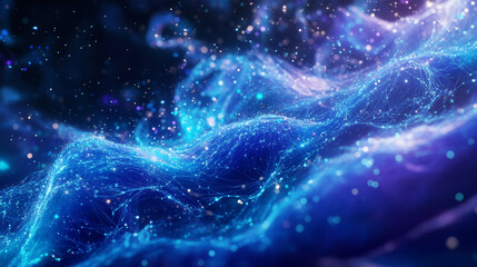 Poster - Abstract blue digital particles wave and Digital data network connections for technology background concept, Communication or social media connection background.