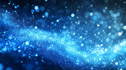 Poster - Abstract blue color digital particles wave with bokeh and light background