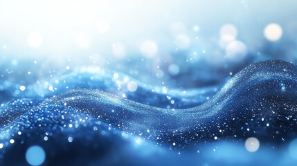 Poster - Abstract blue color digital particles wave with dust and light background