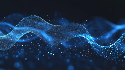 Poster - Abstract blue color digital particles wave with bokeh and light background