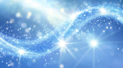 Poster - Abstract blue color digital particles wave with bokeh and light background