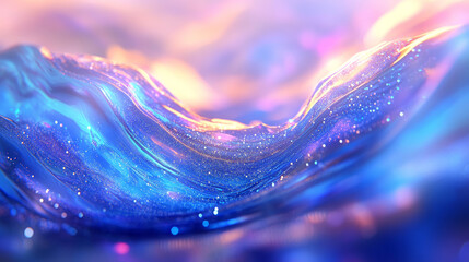 Poster - Abstract blue color digital particles wave with bokeh and light background