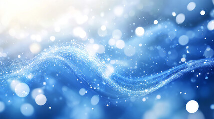 Poster - Abstract blue color digital particles wave with bokeh and light background