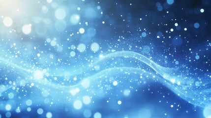 Poster - Abstract blue color digital particles wave with bokeh and light background