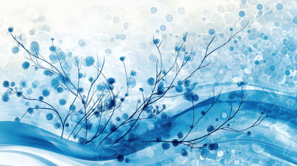 Poster - abstract blue wave with dots and line for background