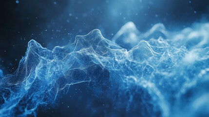 Poster - Digital abstract blue color wave particles flow background