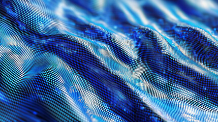 Poster - Abstract blue color digital particles wave with bokeh and light background