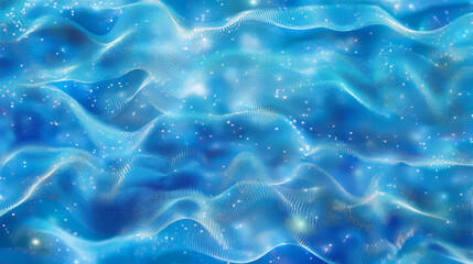 Poster - Abstract blue color digital particles wave with bokeh and light background