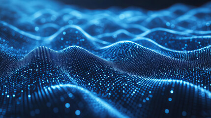 Fototapete - abstract blue digital particles wave and digital data network connections for a technology, communic