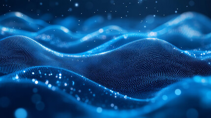 Poster - Blue color digital particles wave flow cyberspace abstract technology background concept