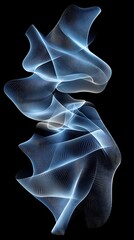 Poster - Abstract Blue and White Wave Forms Digital Art on Black Background