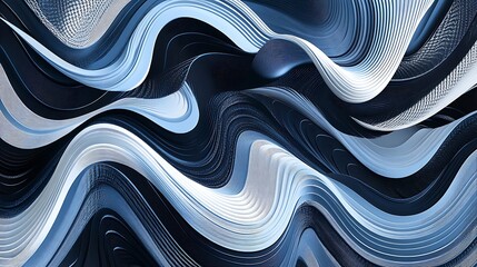 Poster - Abstract Blue and White Wave Pattern A Dynamic Digital Art Piece