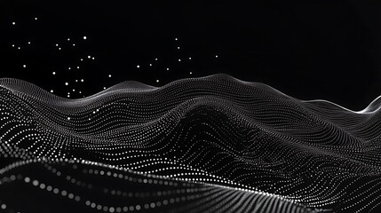 Poster - Abstract Dark Background with White Dotted Wavy Landscape Digital Art
