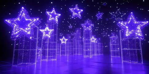 Poster - Glowing stars resting atop transparent columns are in a vibrant purple