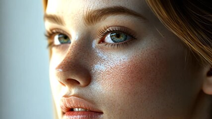 Poster - Close-up of a Woman's Face Showcasing Natural Beauty and Details Generative AI