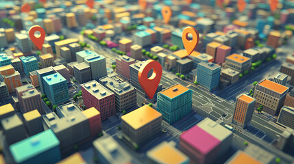 Poster - Technology digital data network connection, Cityscape location icons of GPS navigation, High speed internet connection and big data analysis, Background 3d rendering