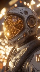 Poster - A detailed shot of an astronaut facing toward a bright galaxy