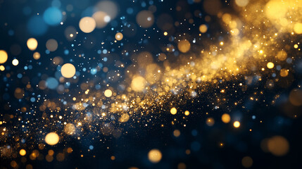 Poster - Gold color digital particles wave flow and light flare. abstract technology background concept